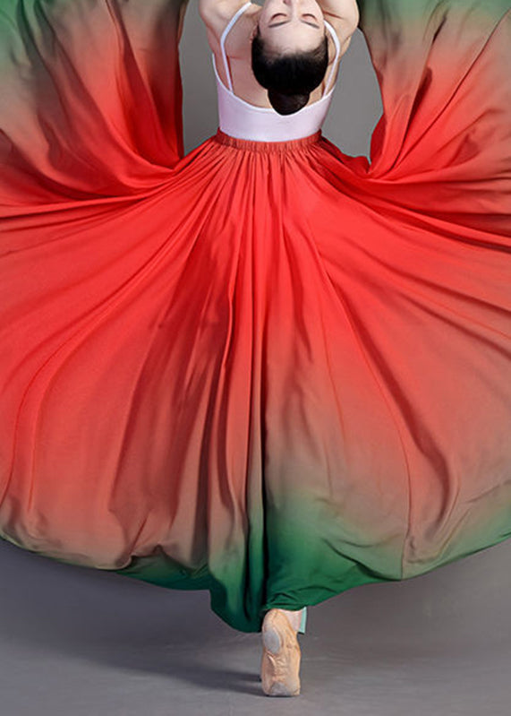 Fashion Gradient Color Green Chiffon Maxi Skirts