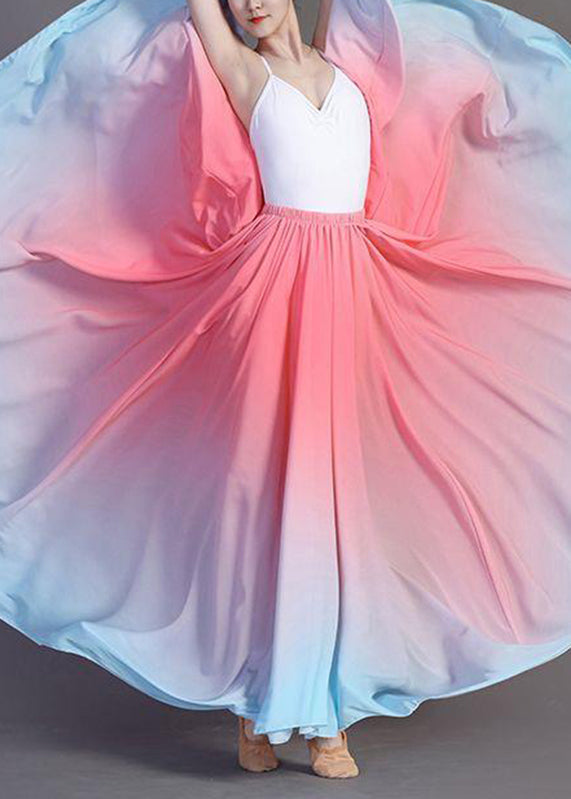 Fashion Gradient Color Green Chiffon Maxi Skirts
