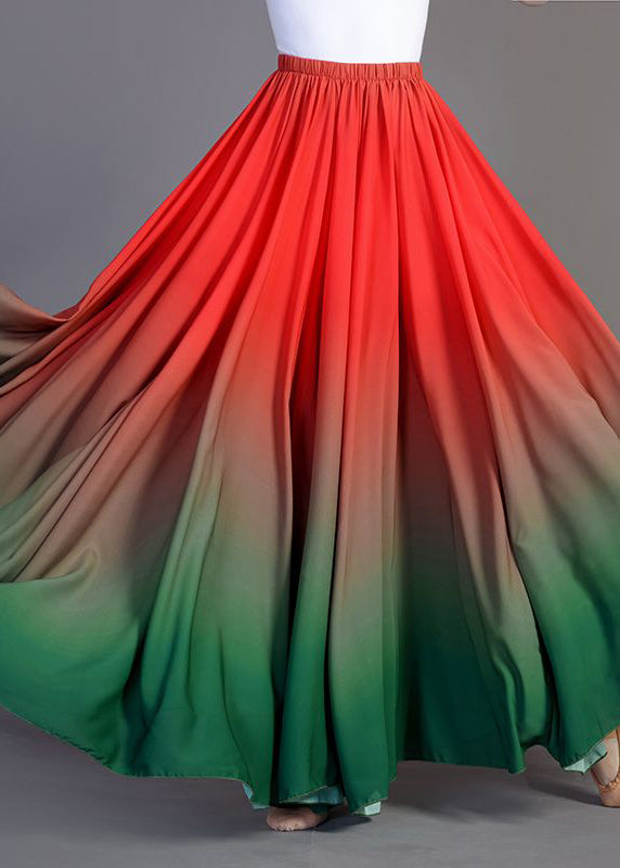 Fashion Gradient Color Green Chiffon Maxi Skirts