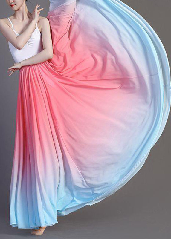 Fashion Gradient Color Green Chiffon Maxi Skirts