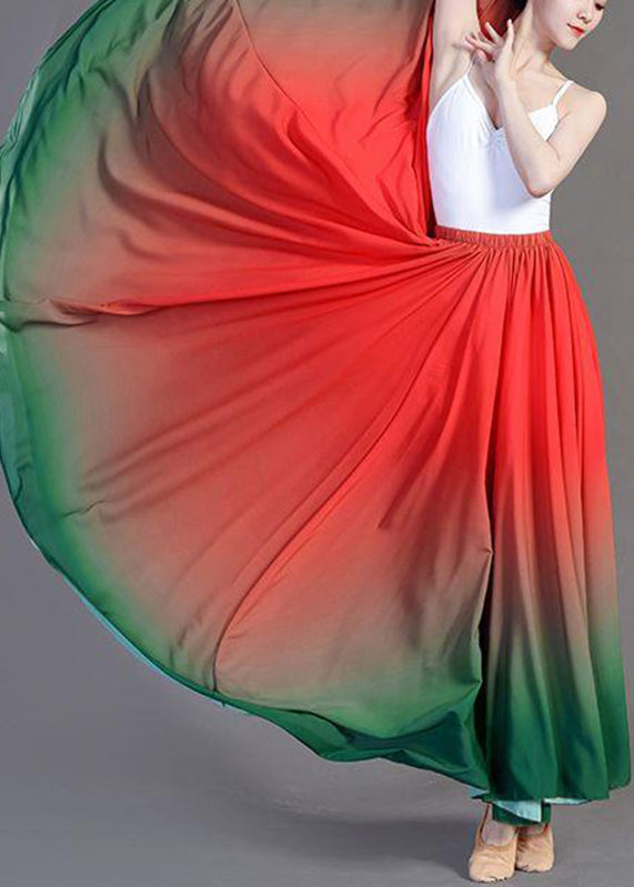 Fashion Gradient Color Green Chiffon Maxi Skirts
