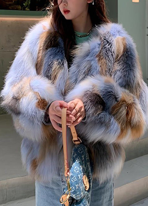 Fashion Gradient Color Oversized Warm Faux Fox Fur Coats Winter