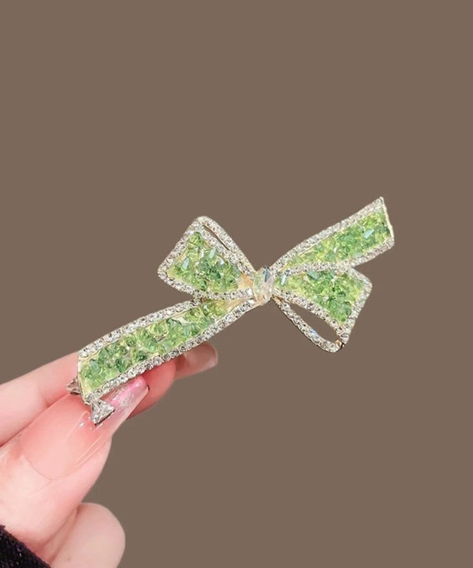 Fashion Green Alloy Zircon Crystal Bow Hairpin