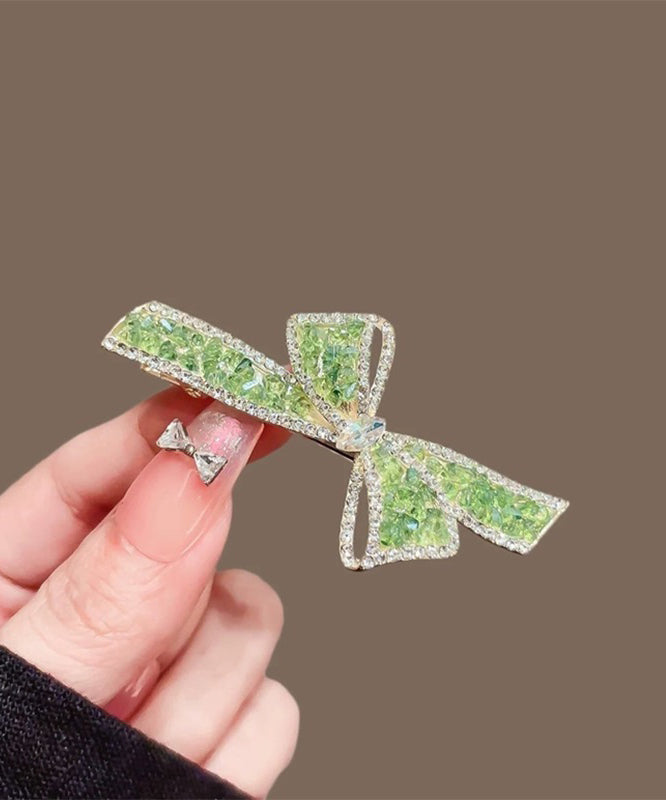 Fashion Green Alloy Zircon Crystal Bow Hairpin