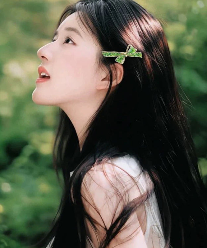 Fashion Green Alloy Zircon Crystal Bow Hairpin