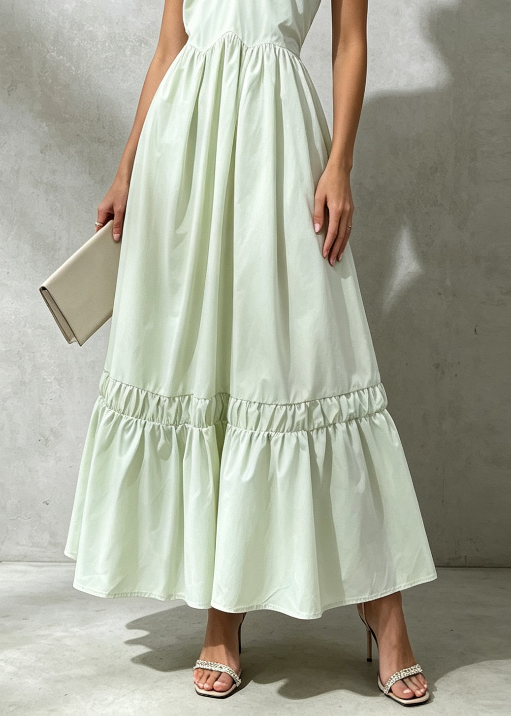 Fashion Green Floral Patchwork Cotton Halter Maxi Dresses Sleeveless
