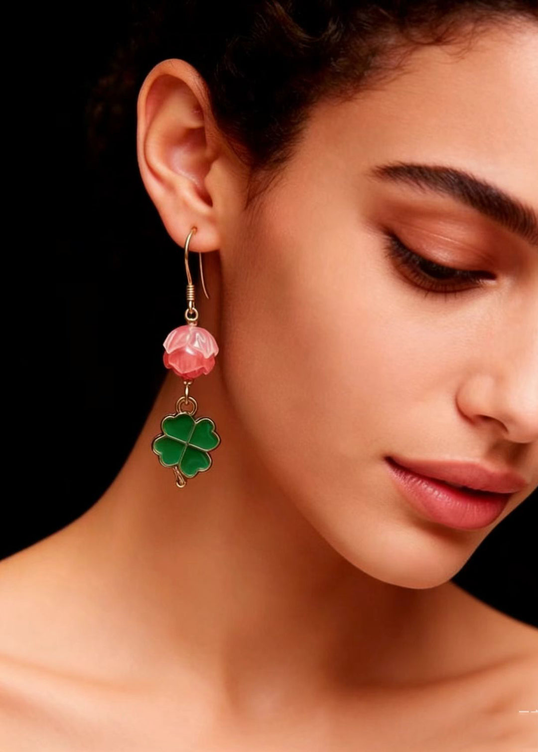 Fashion Green Four Leaf Clover Gilding Drop Earrings