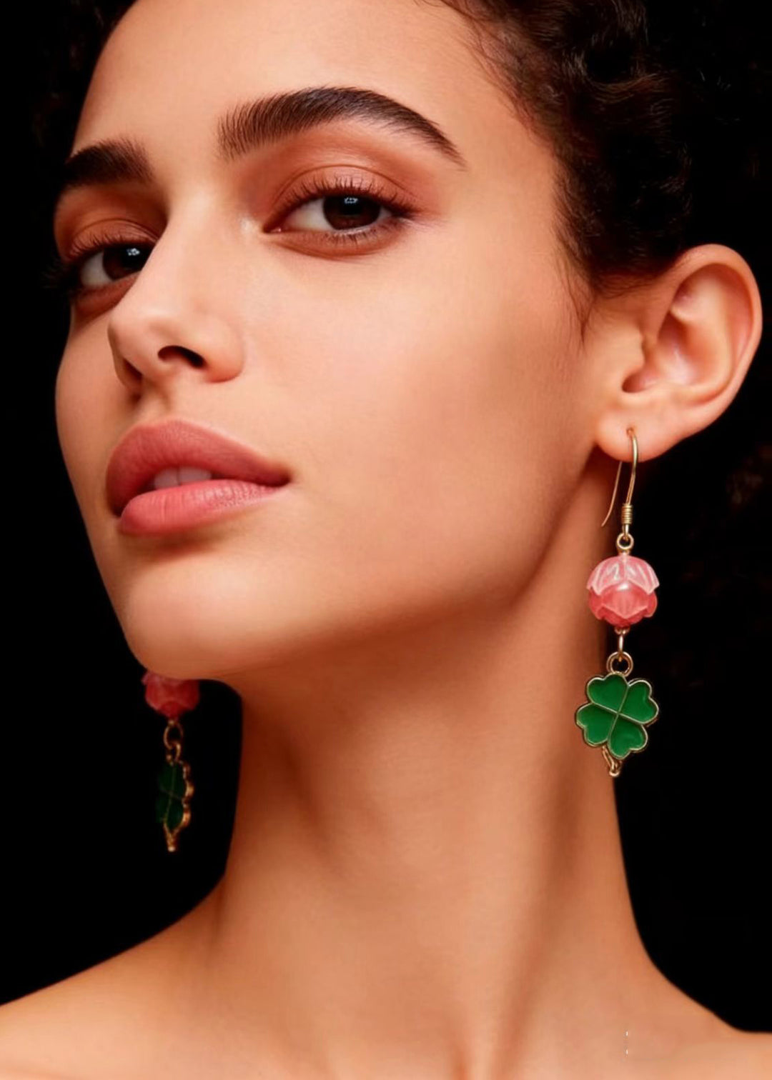 Fashion Green Four Leaf Clover Gilding Drop Earrings
