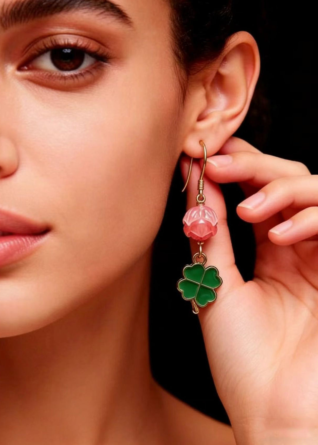 Fashion Green Four Leaf Clover Gilding Drop Earrings