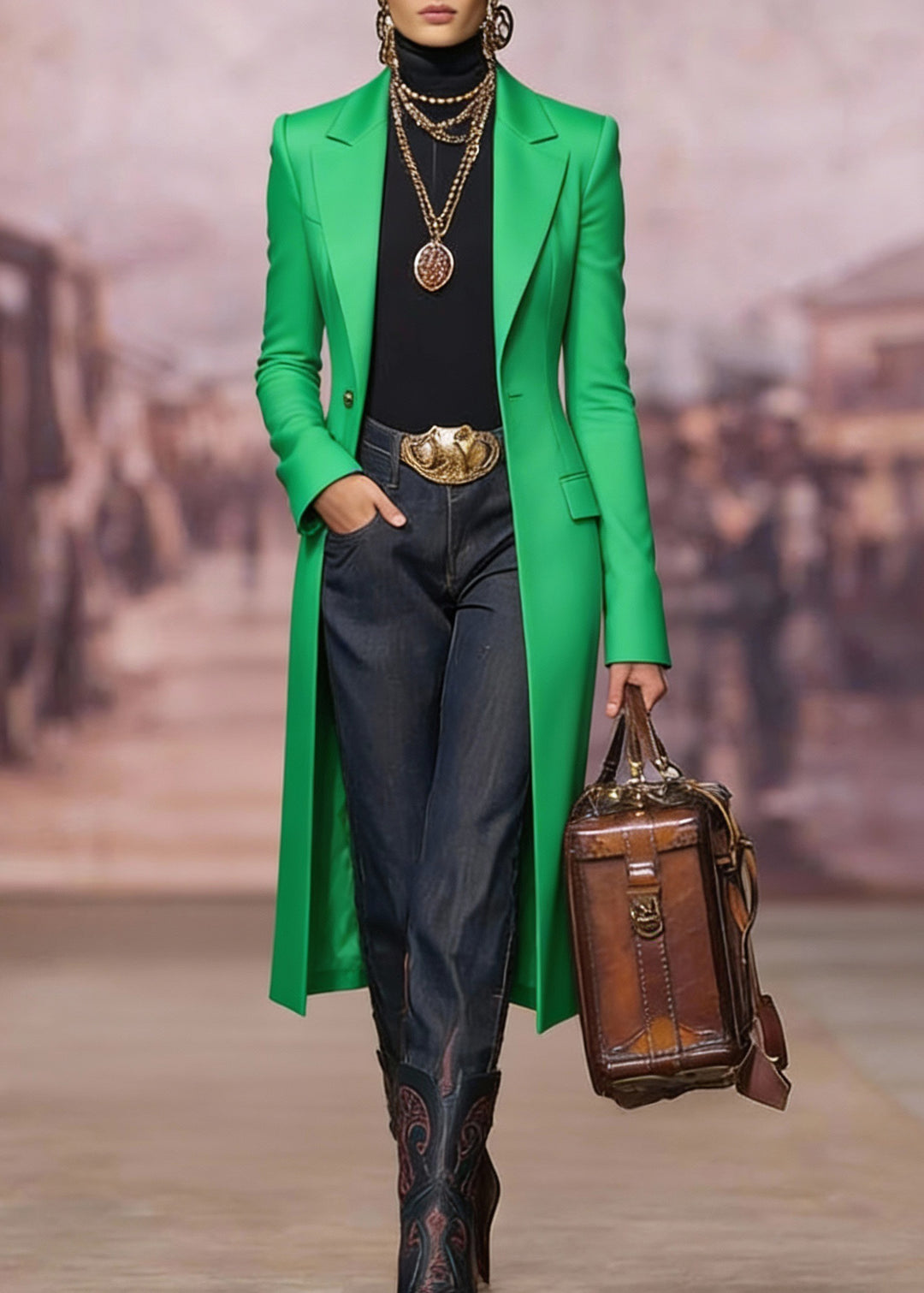 Fashion Green Peter Pan Collar Pockets Cotton Suit Coat Spring