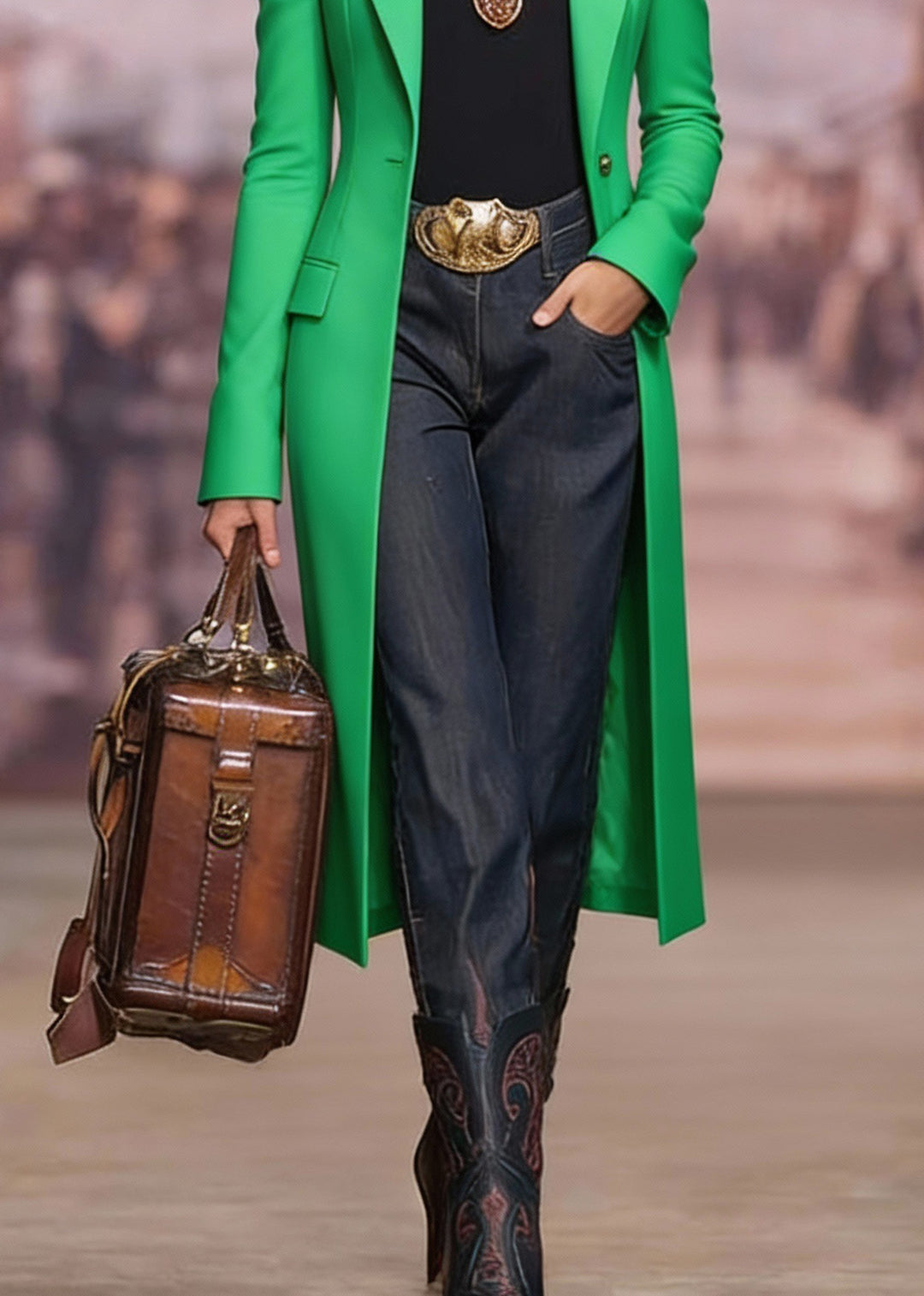 Fashion Green Peter Pan Collar Pockets Cotton Suit Coat Spring