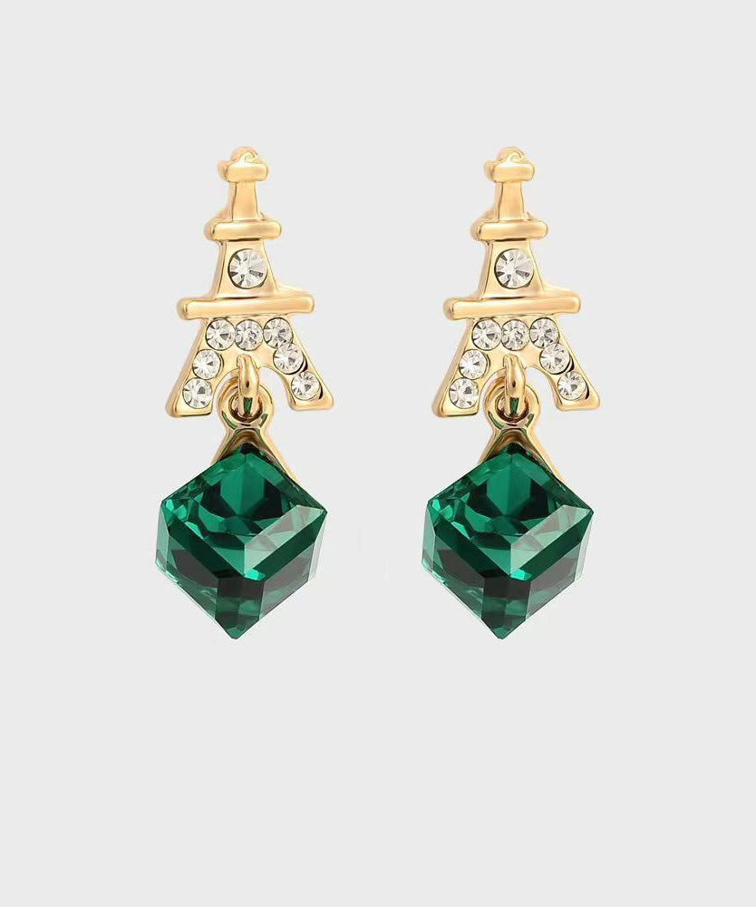 Fashion Green Sterling Silver Overgild Zircon Crystal Drop Earrings