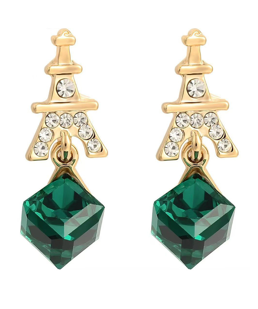 Fashion Green Sterling Silver Overgild Zircon Crystal Drop Earrings