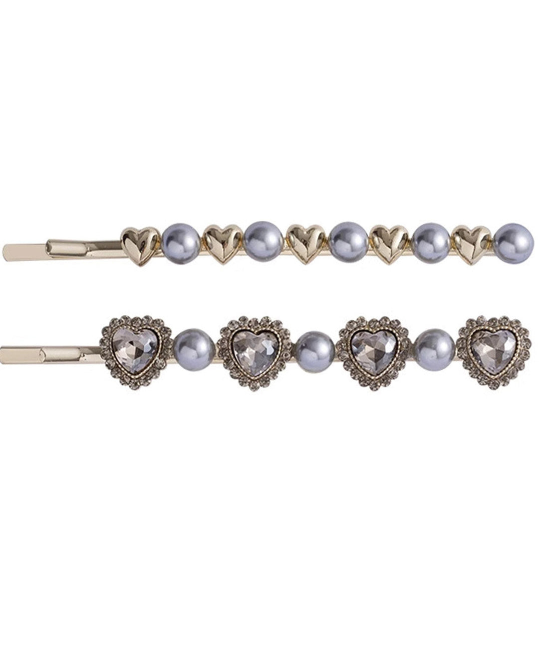Fashion Grey Alloy Crystal Zircon Pearl A Pair Hairpin