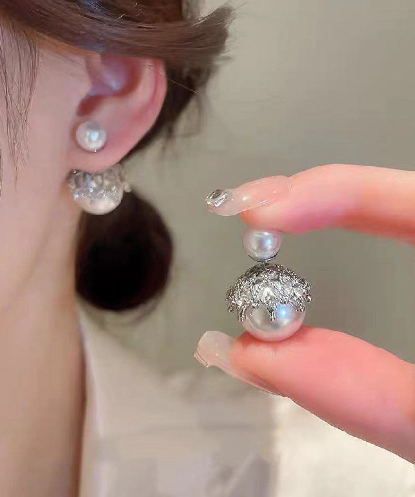 Fashion Grey Copper Alloy Zircon PearlStud Earrings