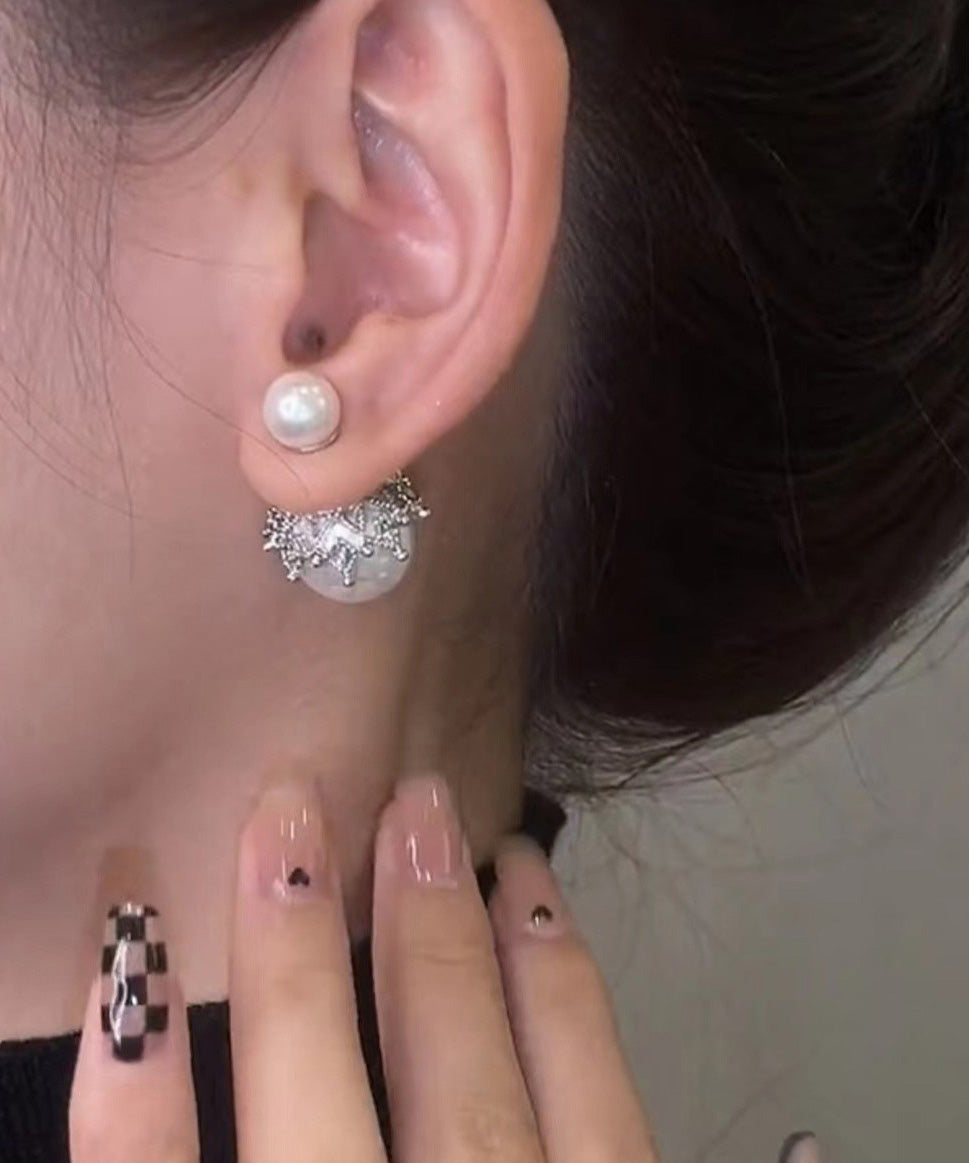 Fashion Grey Copper Alloy Zircon PearlStud Earrings