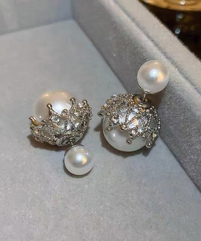 Fashion Grey Copper Alloy Zircon PearlStud Earrings