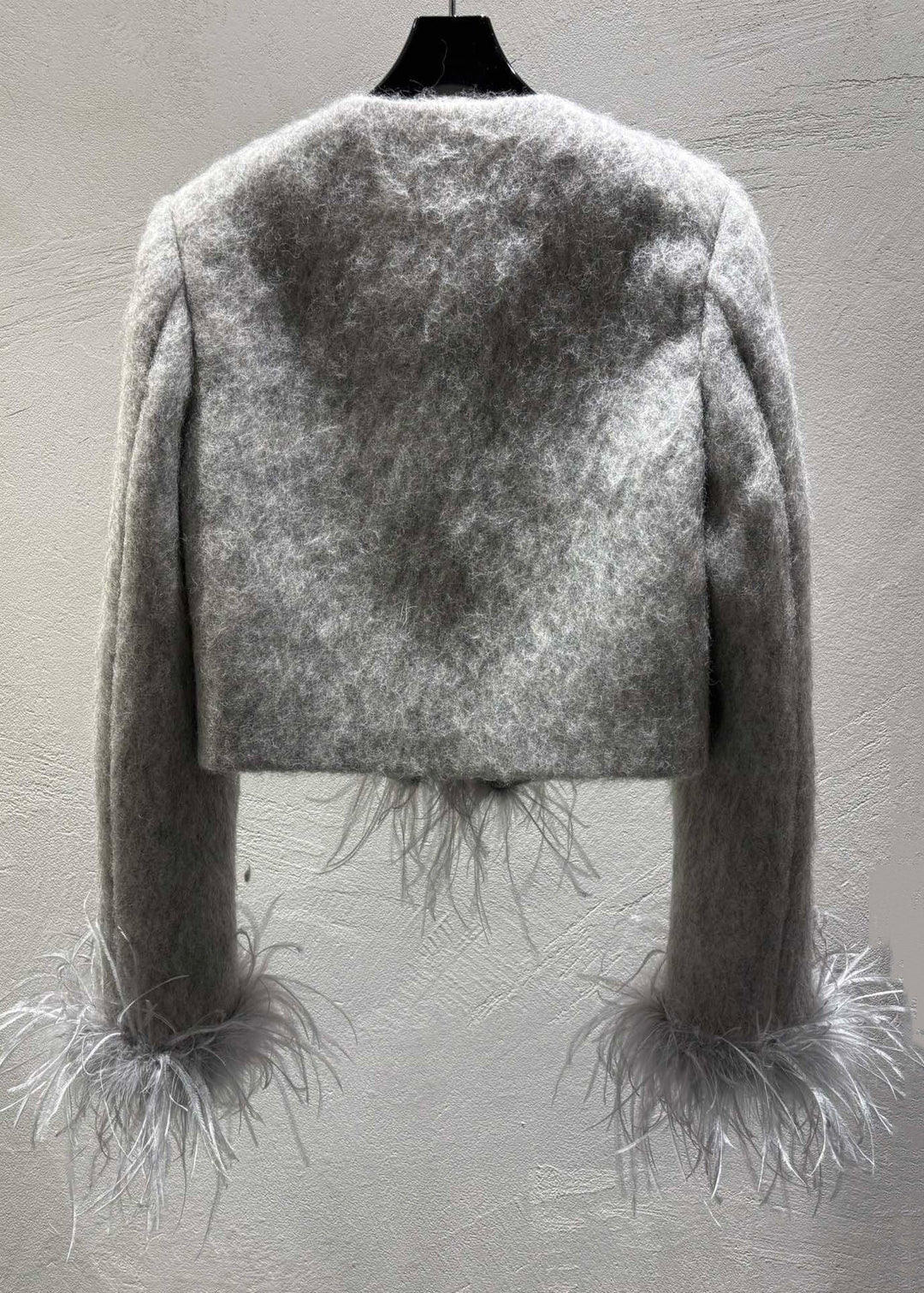 Fashion Grey Feather Patchwork Wool Coats Winter