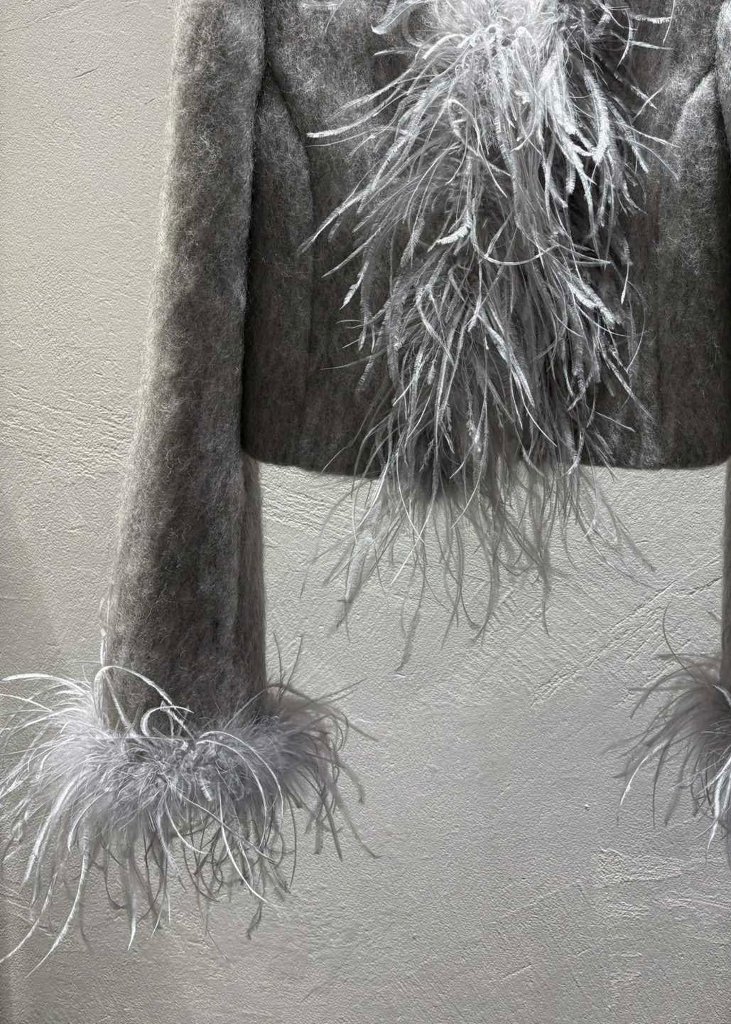 Fashion Grey Feather Patchwork Wool Coats Winter