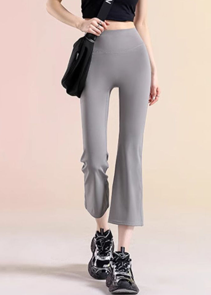 Fashion Grey High Waist Solid Yoga Crop Pants