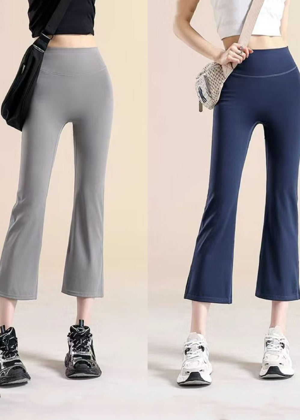 Fashion Grey High Waist Solid Yoga Crop Pants