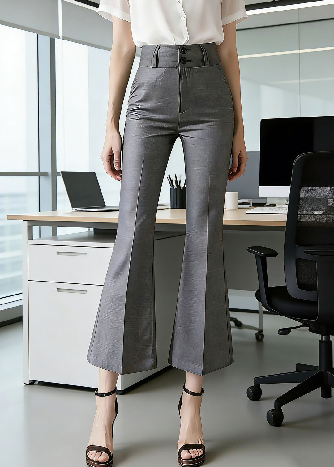 Fashion Grey Patchwork Crop Pants Summer