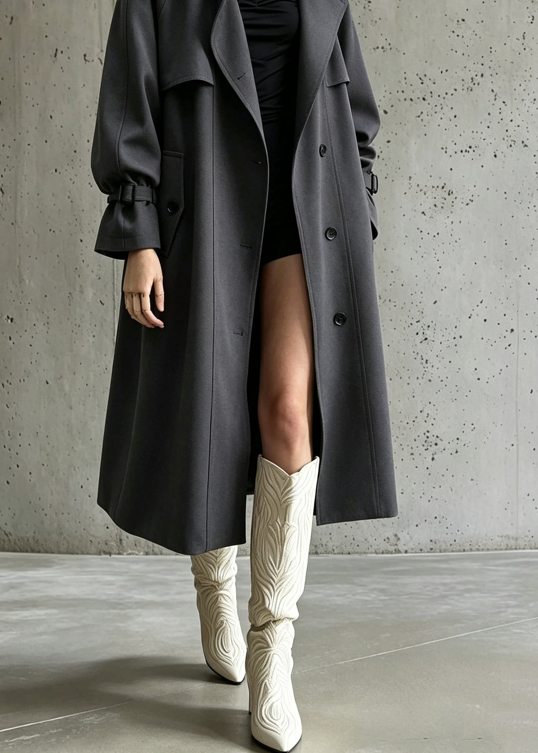 Fashion Grey Pockets Button Solid Maxi Trench Coats Fall