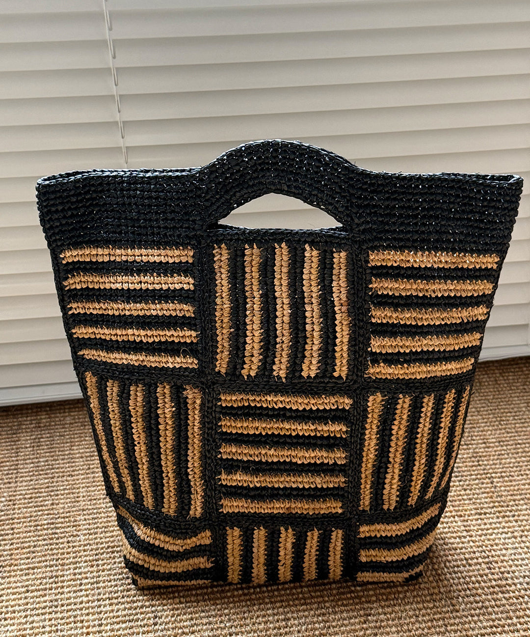 Fashion Hand Woven Black Striped Tote Bag