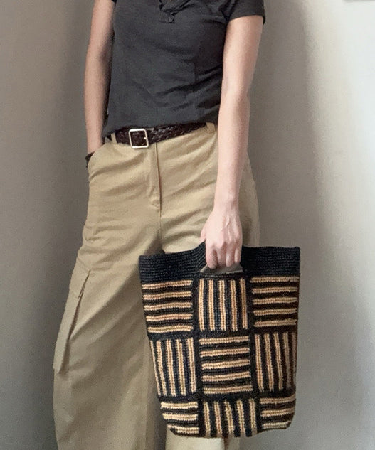 Fashion Hand Woven Black Striped Tote Bag
