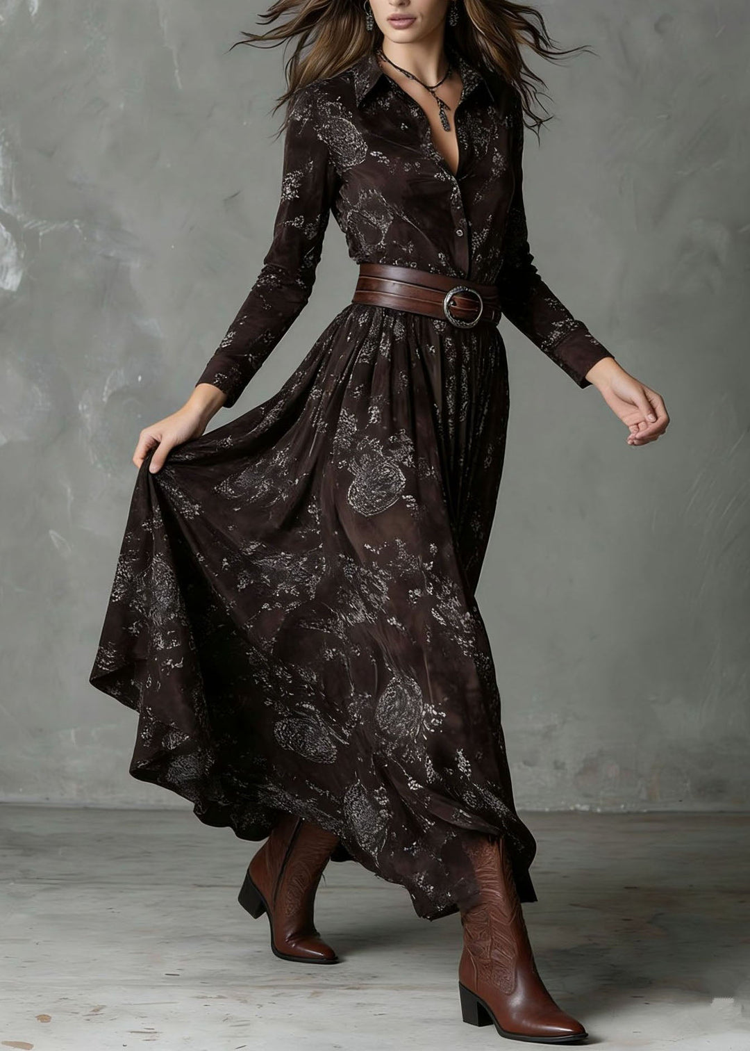 Fashion Handmade Peter Pan Collar Print Cotton Robe Dresses Fall