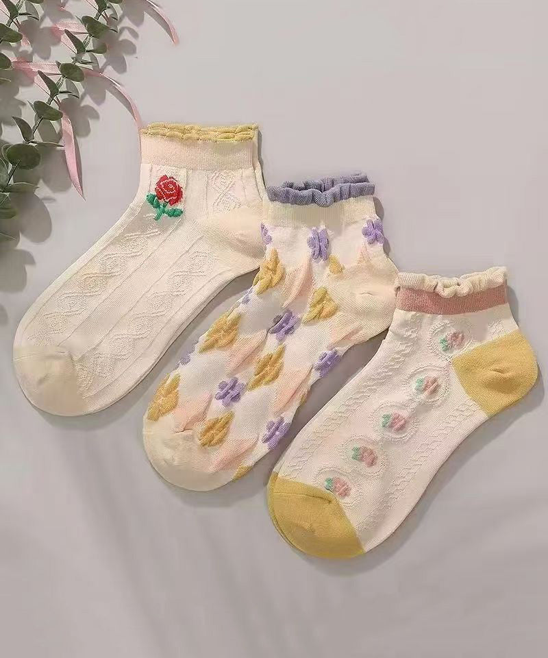 Fashion Jacquard Ruffled Cotton Mid Calf Socks