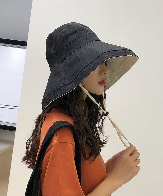 Fashion Japanese Black Large Brimmed Sunshade Bucket Hat