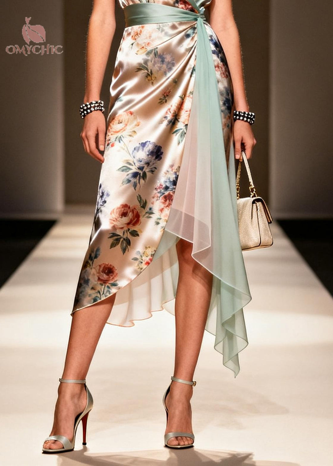 Fashion Khaki Asymmetrical Print Chiffon Maxi Dress Summer