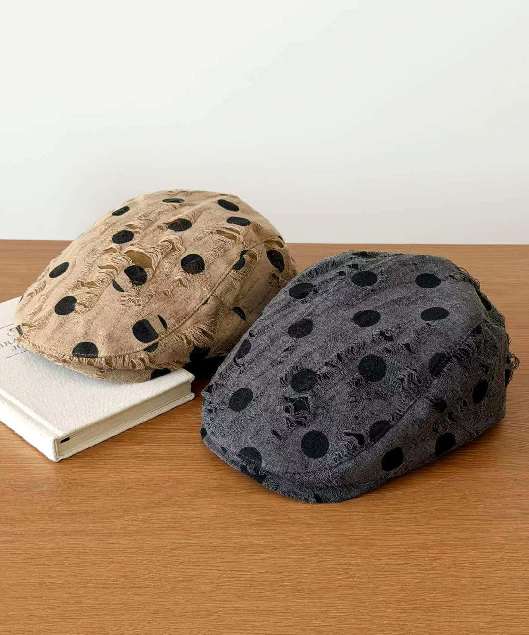 Fashion Khaki Dot Ripped Cotton Breton Hat