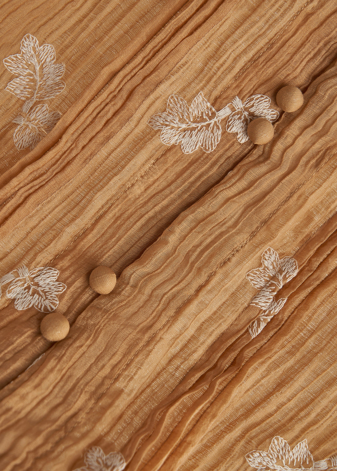 Fashion Khaki Embroidered Wrinkled Cotton Blouses Fall