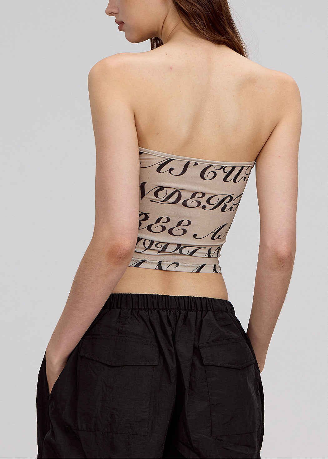 Fashion Khaki Print Hollow Out Cotton Strapless Top Summer