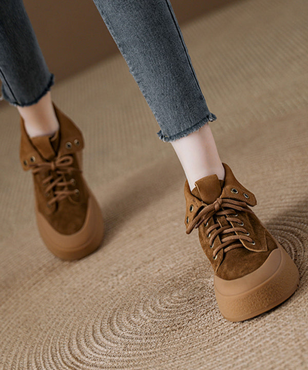 Fashion Khaki Suede Lace Up Splicing Boots