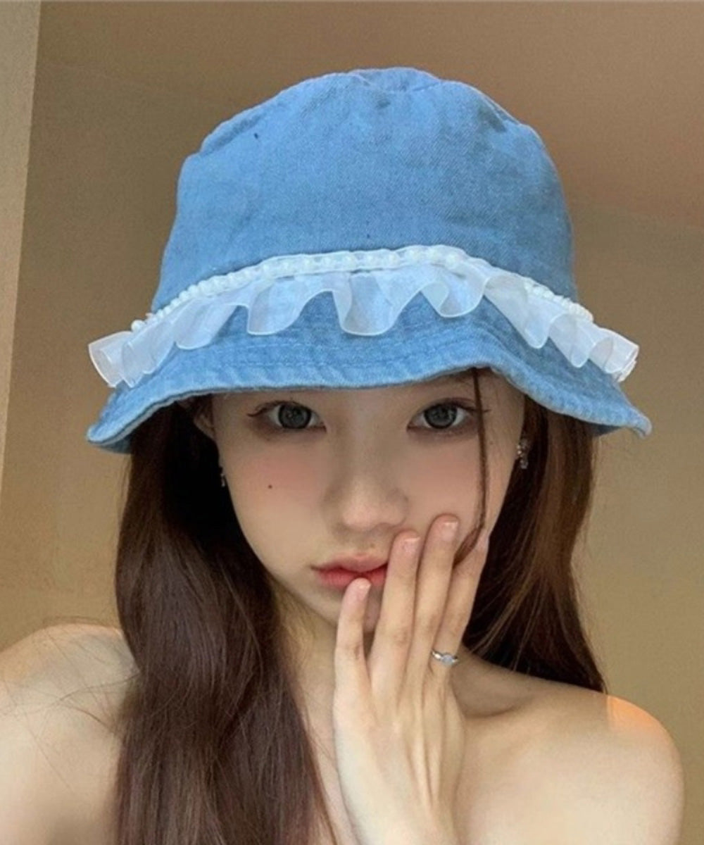Fashion Lace Nail Bead Denim Fisherman Hat Versatile