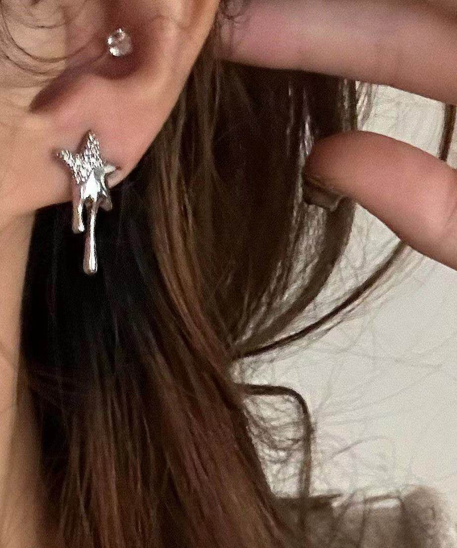 Fashion Lava Pentagram Zircon Metal Stud Earrings