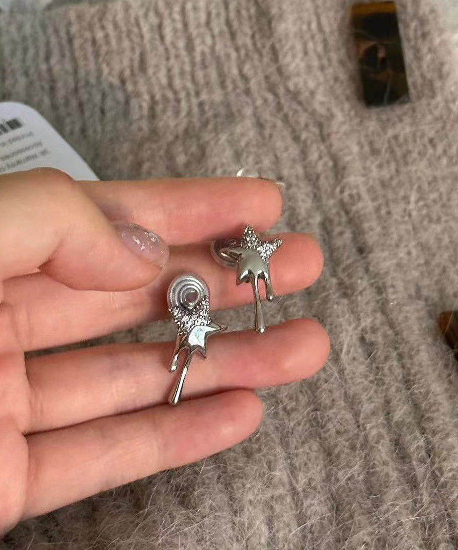 Fashion Lava Pentagram Zircon Metal Stud Earrings