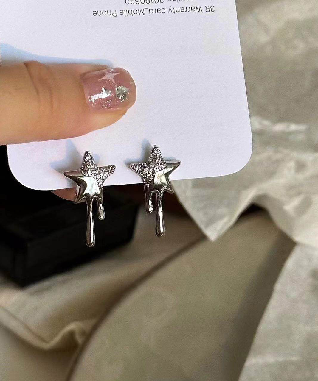 Fashion Lava Pentagram Zircon Metal Stud Earrings
