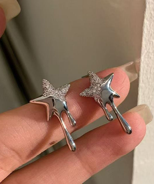 Fashion Lava Pentagram Zircon Metal Stud Earrings