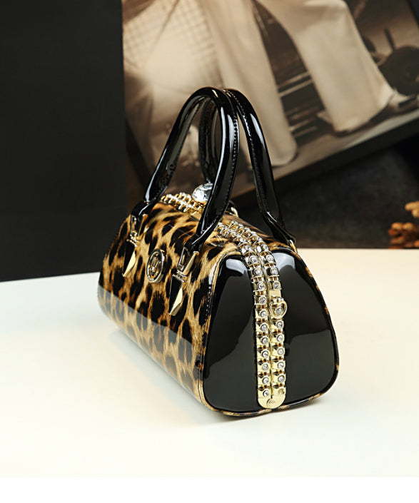 Fashion Leopard Calf Leather Zircon Tote Bag