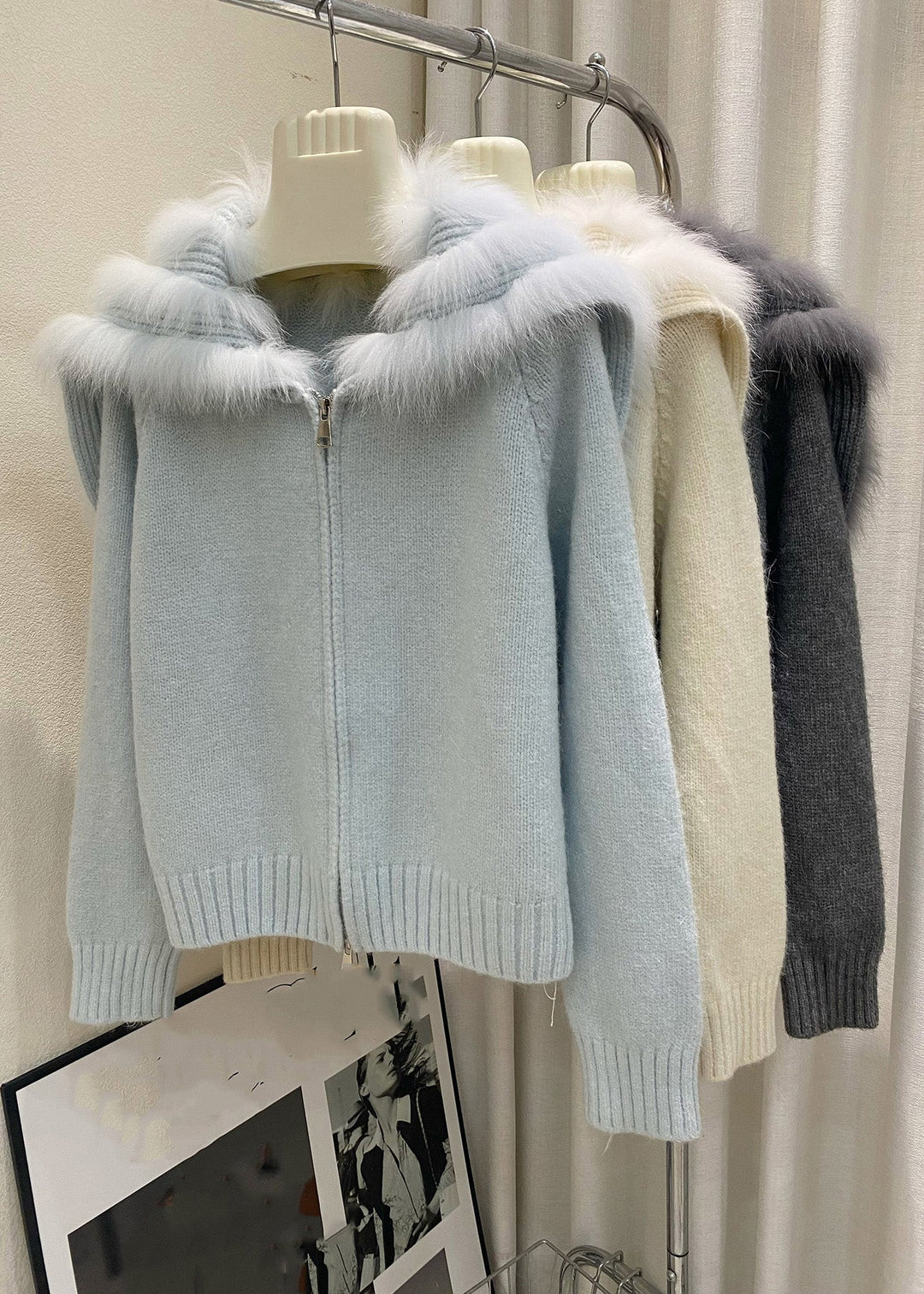 Fashion Light Blue Sailor Collar Patchwork Cotton Knit Cardigans Winter