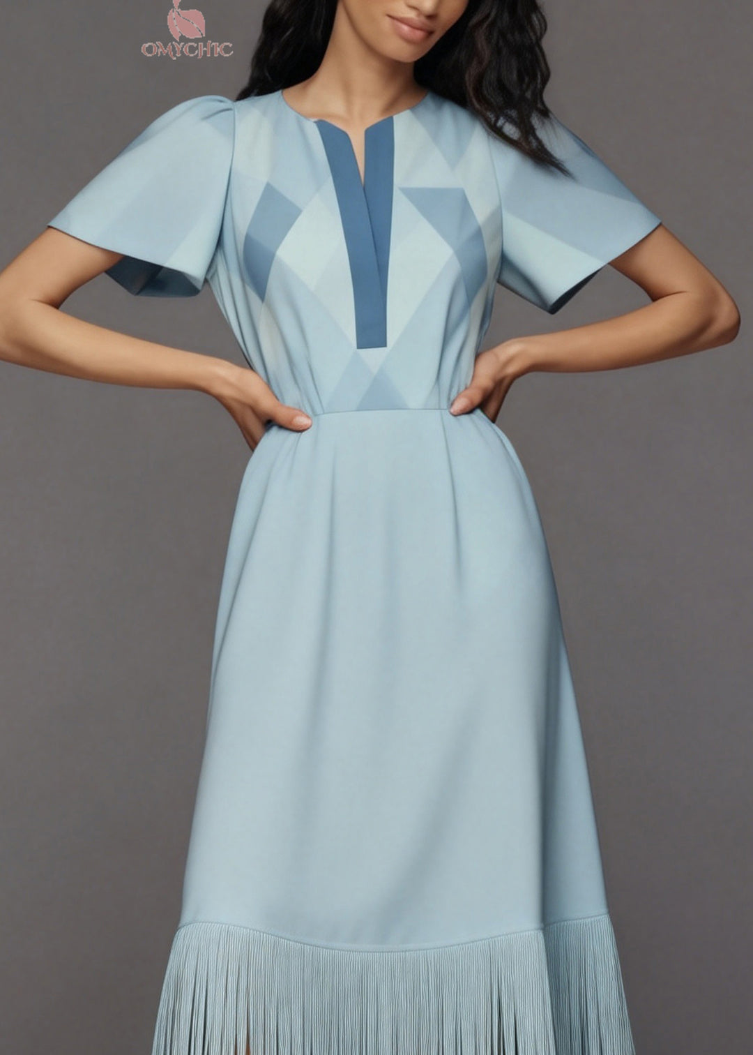 Fashion Light Blue Tasseled Patchwork Cotton Long Dress Summer