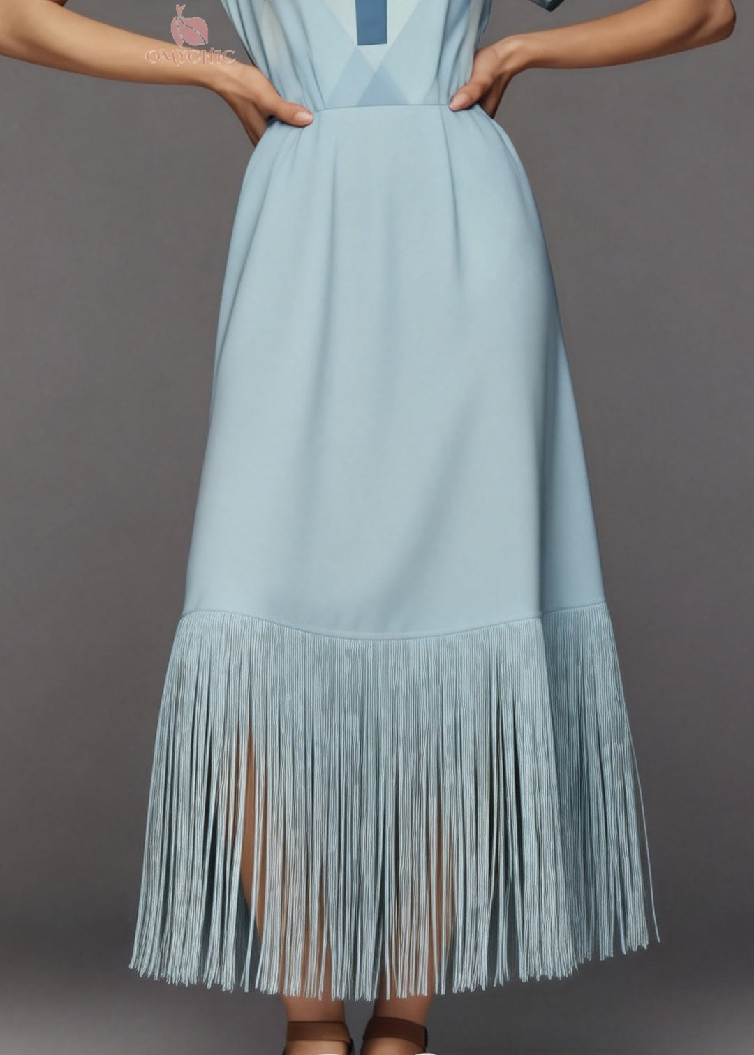Fashion Light Blue Tasseled Patchwork Cotton Long Dress Summer