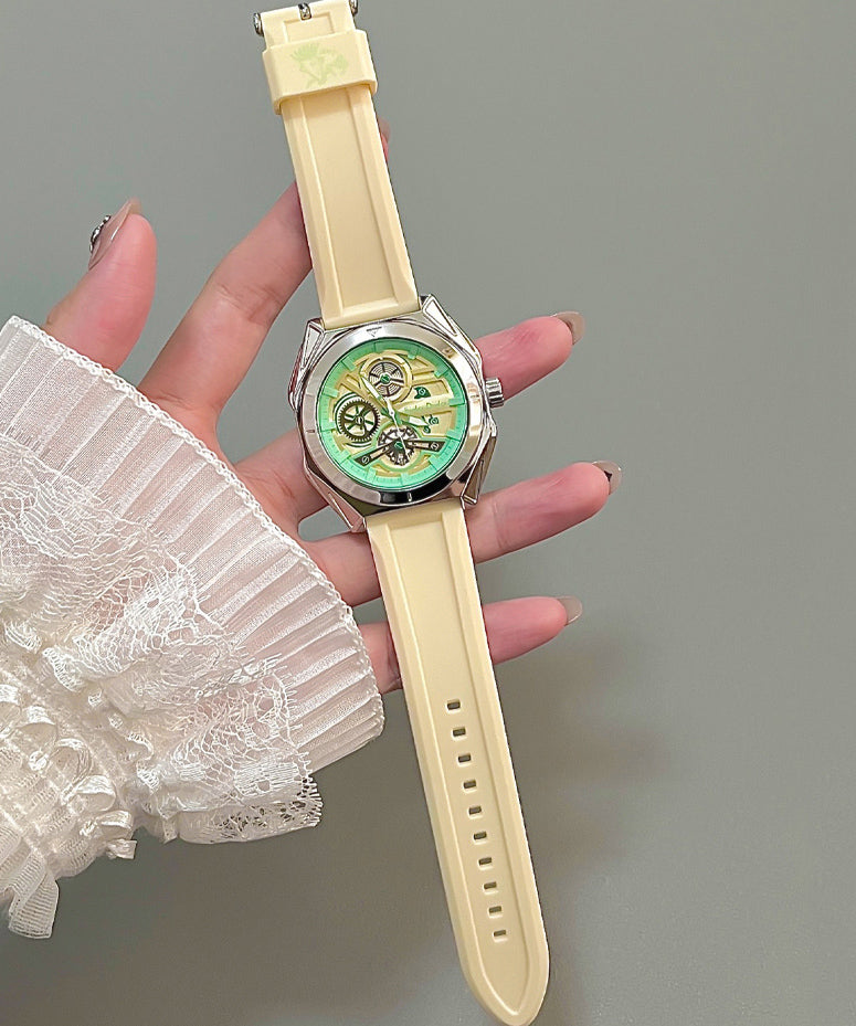 Fashion Light Green Silicone Rubber Quartz Movement Hollow Out Noctilucent Watches