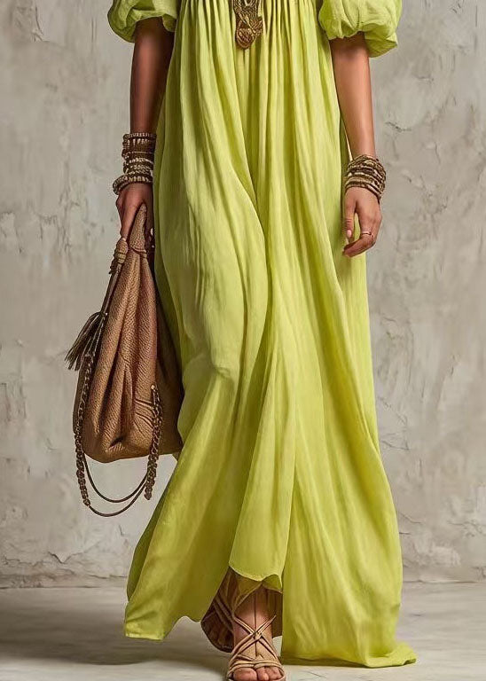 Fashion Light Green Slash Neck Ruffled Patchwork Cotton Dress Summer