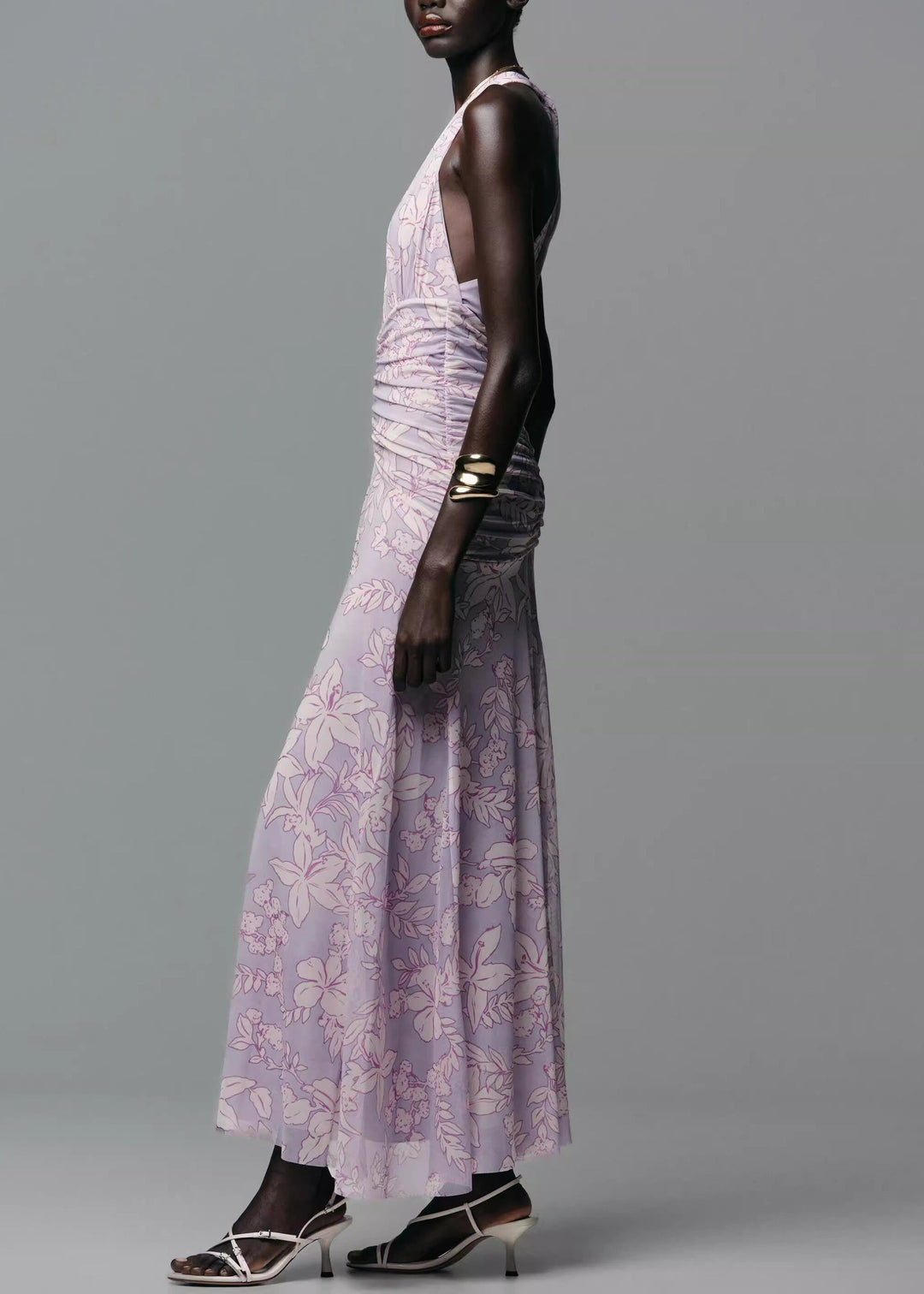 Fashion Light Purple V Neck Print Tulle Dresses Sleeveless