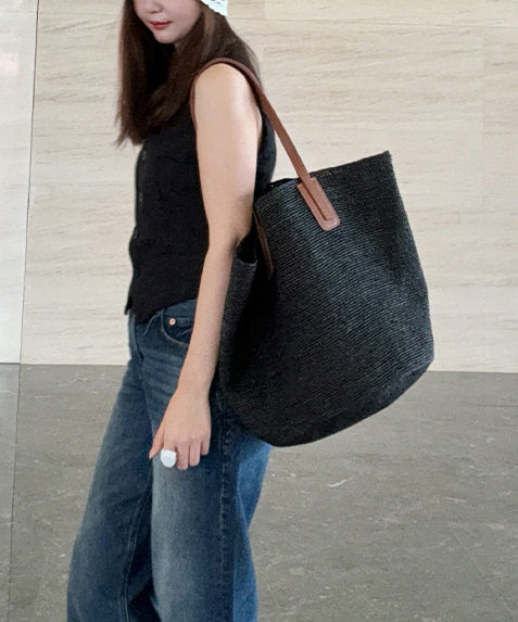 Fashion Minimalist Grey Woven Large Capacity Shoulder Bag